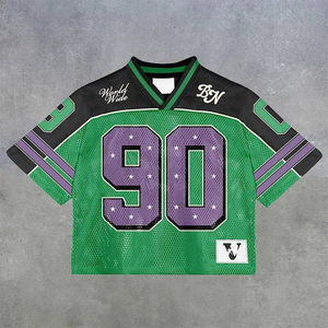Camiseta Corta de Malla con Logotipo Personalizado, Tejido Jersey 100% Malla, Estilo Varsity Urbano Unisex - Product Image 2