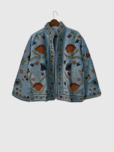 Veste à col mandarin brodée à la main avec des motifs floraux, manches longues, taille plus, en coton, style Prairie Chic, pour femme, à porter au printemps - Product Image 1