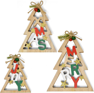 3 Décorations de table en bois en forme d'arbre de Noël, Centre de table en bloc, Arbre découpé pour les fêtes, Décoration de plateau à étages, Plaque de table en bois - Product Image 4
