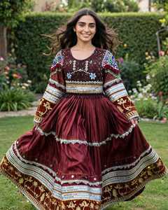 Robe afghane Kuchi la plus vendue pour femmes, style Kuchi, couleur contrastée, robe afghane en forme de A, broderie lourde, robes de mariage - Product Image 5