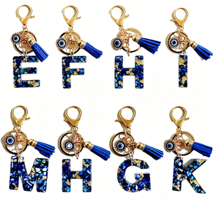 Llaveros de Resina con Borla de Ojo de Diablo Azul al por Mayor para Mujer, Creativos y Ligeros, con 26 Letras Iniciales en Inglés, Regalos Empresariales - Product Image 1