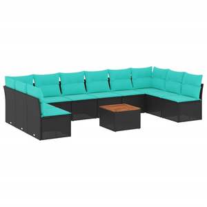 Ensemble de canapés de patio en polyrotin noir 11 pièces avec coussins, collection de meubles d'extérieur élégante - Product Image 2