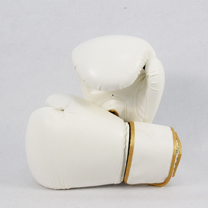 <b>White</b> Leather Breathable <b>Boxing</b> <b>Gloves</b> with Gold Trim Hook and Loop Closure for Unisex Adults Gym Training Sparring Gear - Product Image 5