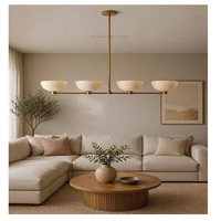 Lustre LED linéaire en laiton de style Mid-Century Designer, 4 lumières, suspension pour îlot de cuisine, abat-jour minimaliste en forme de bol, luminaire de plafond