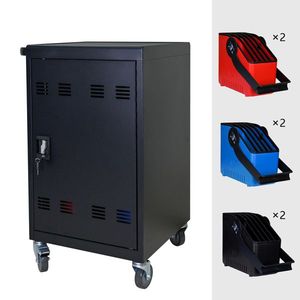 Carrello di ricarica per tablet e laptop da 32 bit in plastica con divisori per la gestione dei cavi, clip per cavi, supporti e cestello per dispositivi mobili - Product Image 3