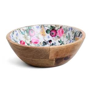 Bol en bois fait main avec un design floral à l'intérieur pour servir les aliments et décorer la maison au meilleur prix - Product Image 2