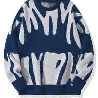 Pull jacquard col rond pour homme, version coréenne tendance, motif noir et blanc, grande taille, tricoté, collection automne-hiver, fabrication OEM