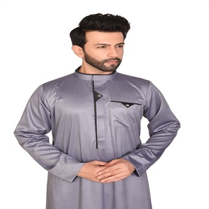 <b>Men's</b> Black Polyester Vintage Anti-Pilling Solid Regular Fit <b>Thobe</b> Long Sleeve Stand Collar Floor Length Modest Prayer Wear - Product Image 1