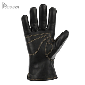 Gants de soudage industriels personnalisés, bicolores noir-gris, en cuir pleine fleur, résistants à la chaleur, avec manchette longue - Product Image 2