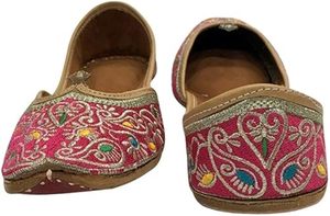 Calzado Jutti Khussa Paquistaní Hecho a Mano con Bordado y Estampado, Zapatos Planos Khussa para Mujer - Product Image 4