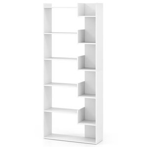 Libreria Moderna Industriale a 6 Ripiani in Legno Bianco con Struttura in Acciaio per Arredamento Soggiorno - Product Image 2