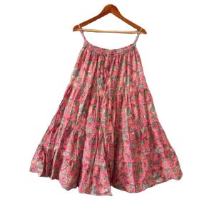 Adjustable Natural Block Print Cotton <b>Maxi</b> <b>Skirt</b> Elegant Bohemian Long Boho Dress <b>Pleat</b> Women's Tiered Mini <b>Skirt</b> Drawstring - Product Image 1