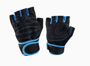 Guantes Deportivos Unisex Hardihood International para Gimnasio y Fitness, Medios Dedos, Negros con Costuras Azules, Material de Nailon, Transpirables y Ligeros - Product Image 2