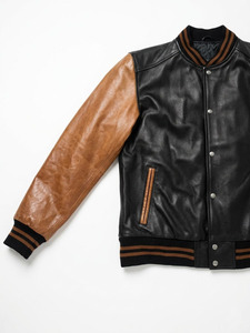 High Quality Wholesale Men's Blank Leather Varsity <b>Jacket</b> Custom Logo Casual Baseball Bomber <b>Jacket</b> Ribbed Collar And Cuffs - Product Image 4