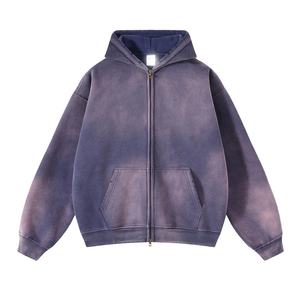 Best Selling Sunfade Breathable Heavy GSM Front French Terry Oversized Acid <b>Washed</b> Vintage Fade Thick Cotton Streetwear Hoodie - Product Image 2