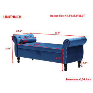 Panca contenitore rettangolare in velluto Aijia da 160 cm, pouf multifunzionale con gambe in legno massello, trapuntata con bottoni e finiture a chiodo - Product Image 6