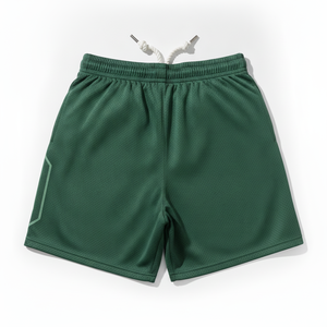 Short de basket-ball en maille double couche vert foncé. Ces shorts haute performance sont confectionnés en tissu lourd et respirant. - Product Image 4