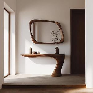 Espejo de Pared de Madera Sólida, Estilo Moderno y Minimalista, Marco Irregular, Espejo Decorativo para Sala de Estar, Hotel, Entrada - Product Image 1