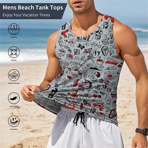 Camiseta sin mangas personalizada para hombre, informal, con estampado de dibujos animados, sublimación, efecto tatuaje, camisetas gráficas para hombre en venta - Product Image 4