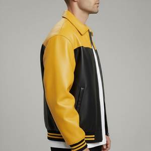 Veste en cuir de motard vintage pour homme, design hivernal, cuir d'agneau personnalisé avec détails matelassés, veste d'hiver pour homme - Product Image 3