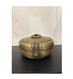 Caja de Almacenamiento de Latón Vintage – Contenedor Metálico Tradicional Grabado a Mano, Tipo Tiffin - Product Image 1