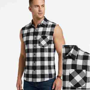 เสื้อเชิ้ตแฟลนเนลผ้าฝ้ายแท้ 100% สไตล์วินเทจสำหรับผู้ชาย แขนกุด ติดกระดุม ลายสก็อตหนา ระบายอากาศได้ดี ใส่ได้ทั้งชายและหญิง - Product Image 4