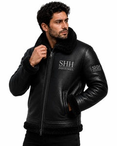 Custom <b>Men</b> Sherpa Lined Leather <b>Jacket</b> Winter Faux Fur Aviator Coat <b>Warm</b> Biker <b>Jacket</b> Embroidered Logo OEM Wholesale Manufacture - Product Image 6