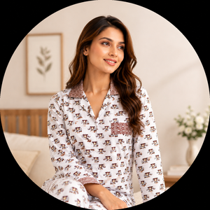 Luxury Elephant Hand Block Print <b>Crepe</b> Silk Night Suit Women Long Pajama Set Casual Handmade Masterpiece Sleepwear Gift Set - Product Image 6