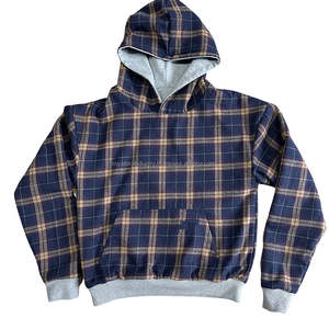 Sweat à capuche réversible en coton épais 100 %, doublure en flanelle à carreaux, poche brodée, pull personnalisé avec logo, double couche, coupe oversize - Product Image 6