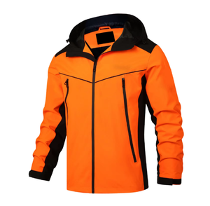 2026 Mens Summer Casual Safety Orange <b>Waterproof</b> <b>Jacket</b> Reflective Windproof Outdoor Hiking Polyester Softshell Custom Logo High - Product Image 5