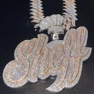 Colgante de Lujo con Nombre Steff, Corte Brillante, con Incrustaciones de Moissanita VVS1, en Plata de Ley Bicolor Bañada en Oro de 18K, 90g, Estilo Hip Hop - Product Image 4