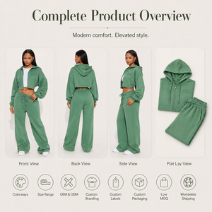 Ensemble de survêtement unisexe vert à capuche imprimé, sweat-shirt zippé à manches longues et pantalon de jogging, coupe classique, couleur unie, décontracté, pour l'automne, séchage rapide - Product Image 2