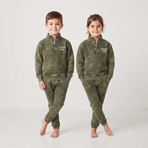 Conjunto de dos piezas de algodón con lavado ácido verde oliva de moda, sudadera con cremallera de un cuarto y pantalón, ropa casual de manga larga para niños - Product Image 4