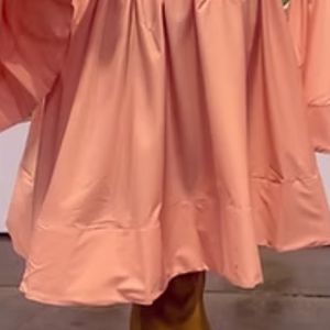 Women Peach Pink Mini <b>Dress</b> Long Flared <b>Bell</b> Sleeve Collared Button Front Ruffle Hem Loose Fit Elegant Casual Party Fashion - Product Image 6