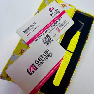Pince à épiler de précision pour cils, en acier inoxydable, jaune, thermolaquée, durable, à pointe en fibre, coudée à 90 degrés, 10 mm, emballage en boîte - Product Image 6