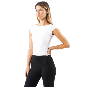 Camiseta Deportiva de Manga Corta con Espalda Descubierta y Doble Capa para Mujer, Ajuste Elástico, Tela Suave, para Uso Diario, Yoga, Gimnasio, Verano - Product Image 2