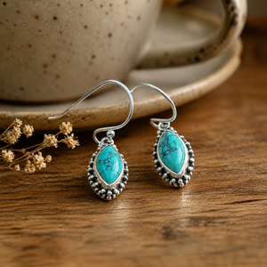 Natural Blue Turquoise Marquise Drop <b>Earrings</b> 925 Sterling Silver Rose Gold Yellow Gold Plated Handmade Boho Jewelry Gift Women - Product Image 5