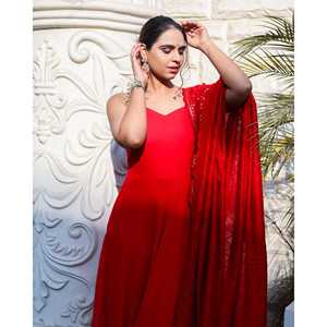 Conjunto de Traje de Seda Chifón Ecológico Color Rojo Rosa para Mujer - Talla XS - Product Image 1