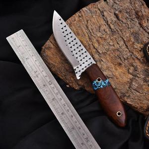 Cuchillo de caza y desollado estilo vaquero hecho a mano, hoja fija de 8 pulgadas para camping, con mango de palisandro y turquesa. - Product Image 2