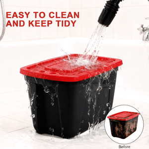 Set di 4 Contenitori di Plastica Impilabili da 18 Galloni con Coperchi Rossi e Corpo Nero per Organizzazione e Praticità - Product Image 4