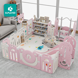 Vườn chơi trẻ em lớn, hàng rào nhựa gấp gọn an toàn mới nhất, sân chơi di động có cầu trượt, khu vui chơi trong nhà cho trẻ em với cửa - Product Image 1