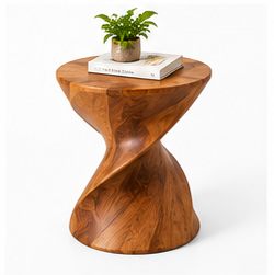 Handcrafted Solid Wood Round Nightstand Twisted <b>Bedside</b> End <b>Table</b> Tabletop Installation for Bedroom Living Room Housewarming - Product Image 1