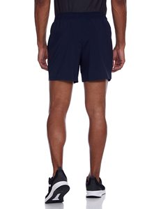 Men's Navy <b>Blue</b> <b>Canvas</b> Quick Dry Digital Printing Front Logo Knitted Shorts Elastic Waist Mid Length Casual Style Solid Color - Product Image 1