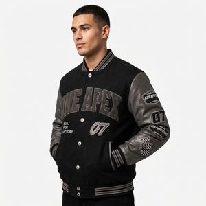 Black Grey <b>Racing</b> letterman <b>Jacket</b> Custom Leather Sleeve Embroidered Bomber Streetwear Motorsport <b>Jacket</b> - Product Image 6