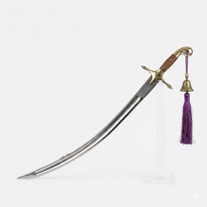 Épée en acier courbée avec manche en bois et accessoires en laiton, pompon violet inclus, qualité industrielle, épaisseur 0,7 mm - Product Image 2