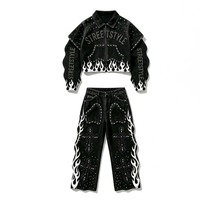 Ensemble survêtement homme personnalisé avec strass, 100% coton, qualité supérieure, veste et pantalon en jean avec strass, pour unisexe.