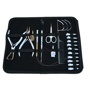 Kit completo de herramientas para extensiones de cabello negro con alicates para remover microperlas, alicates para extensiones de cinta, tijeras para hilos y pinzas de seccionamiento tipo pico de pato - Product Image 1