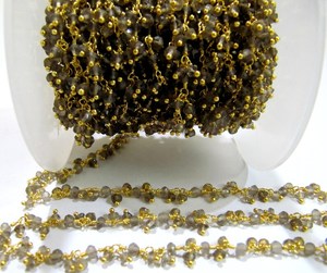 Natural Smoky Quartz Rondelle Faceted 3mm Beads Wire Wrapped Thick Dangling <b>Rosary</b> Beaded Chain - Product Image 4