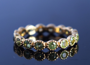 Classic S925 Sterling Silver 18K Gold Plated Peridot Gemstone Eternity Band <b>Ring</b> Bezel Setting Unisex Everyday Wear Fine Jewelry - Product Image 2