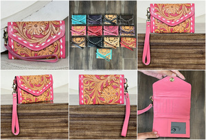 Famous Luxury Brand Floral Western Style Genuine Cowhide Leather Cowgirl Wallet New Pattern <b>Wristlet</b> Clutch for Travel Organizer - Product Image 3